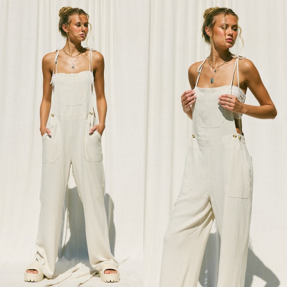 Linen Tie-Strap Overalls